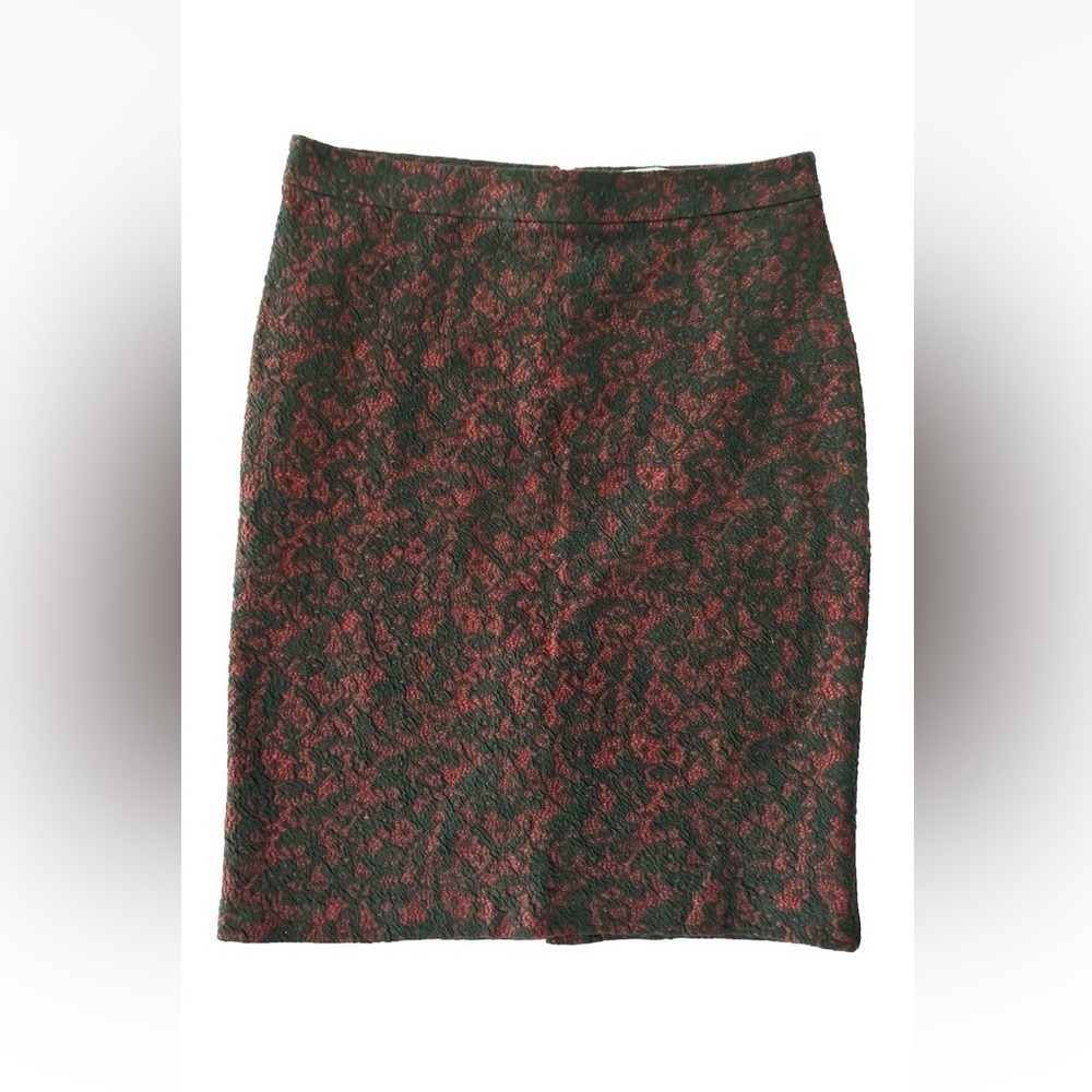 Michael Kors Red Black Lace Print Pencil Skirt L Whimsygoth Coquette Gothic‎